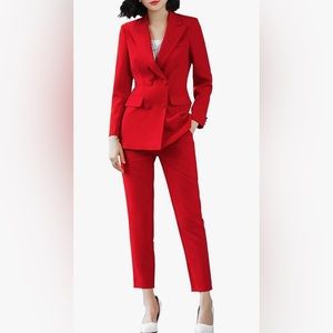 Red woman two piece pant suit